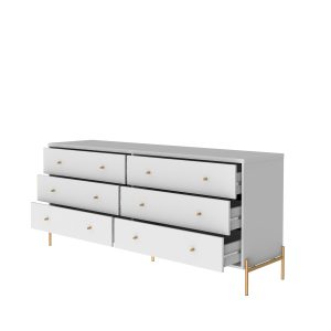 comoda-dupla-buffet-rack-jasper-6gavetas-180cm-branco gloss-dourado-Aberto